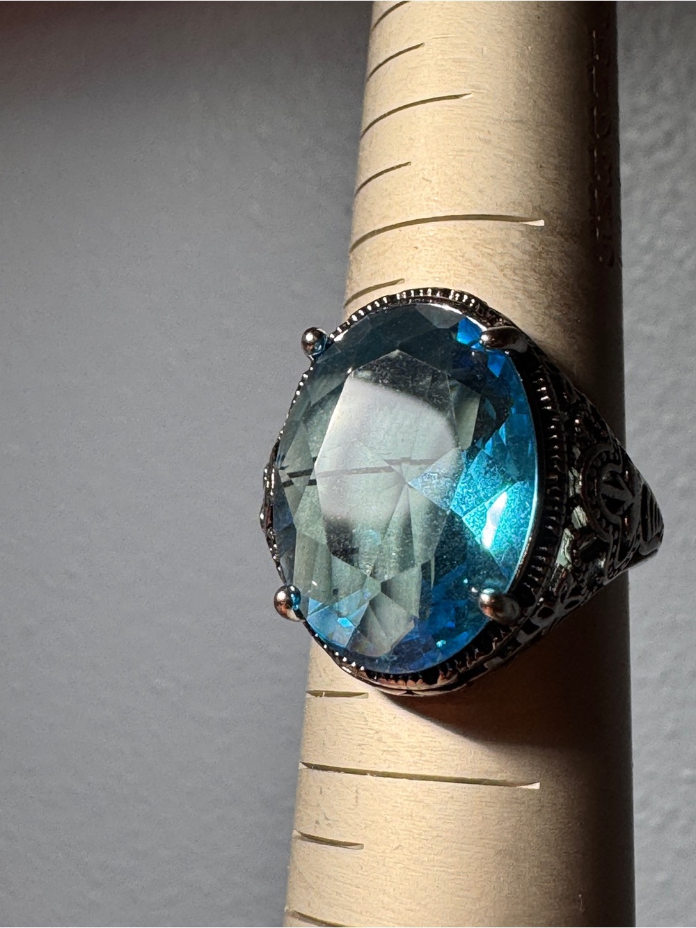 Vintage-Inspired Blue Gemstone Statement Ring - Women Jewelry